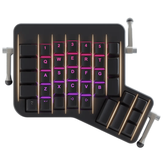 Left side of an Ergodox EZ Glow, showing its columnar layout