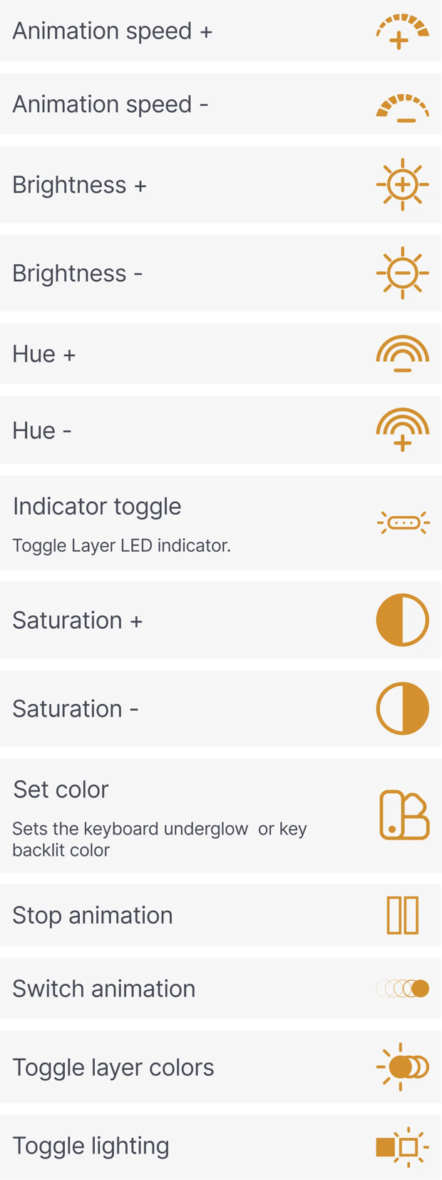 Different keys for configuring lighting