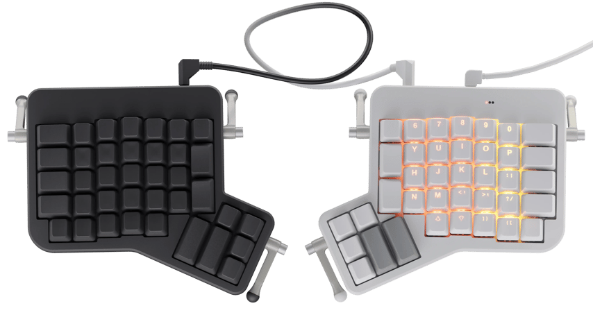 Black and white ergodox halves with different keycaps